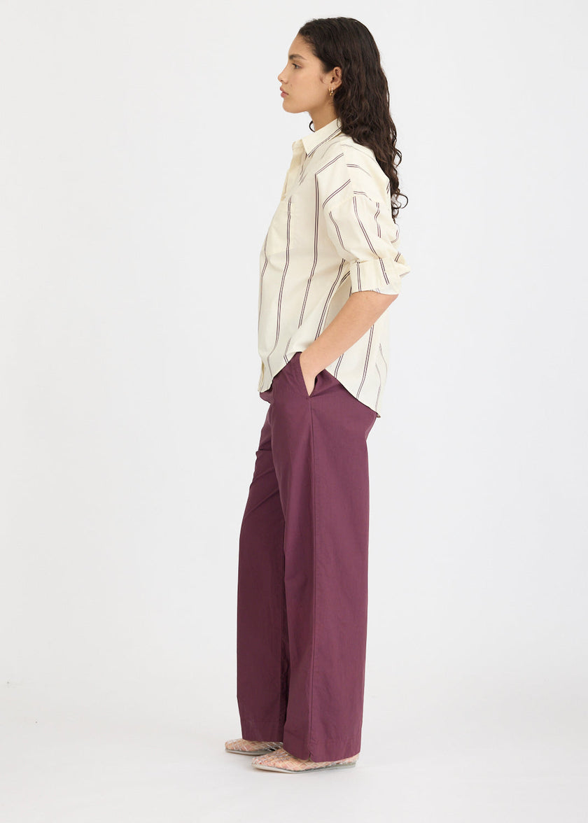Chiara Long Sleeve Shirt Double Pinstripe - Cherry/Ivory
