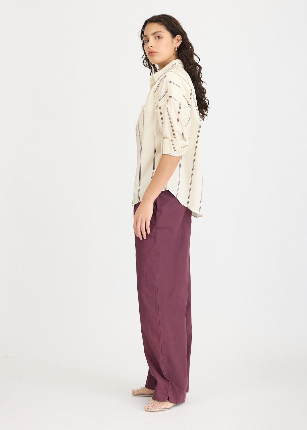 Chiara Long Sleeve Shirt Double Pinstripe - Cherry/Ivory