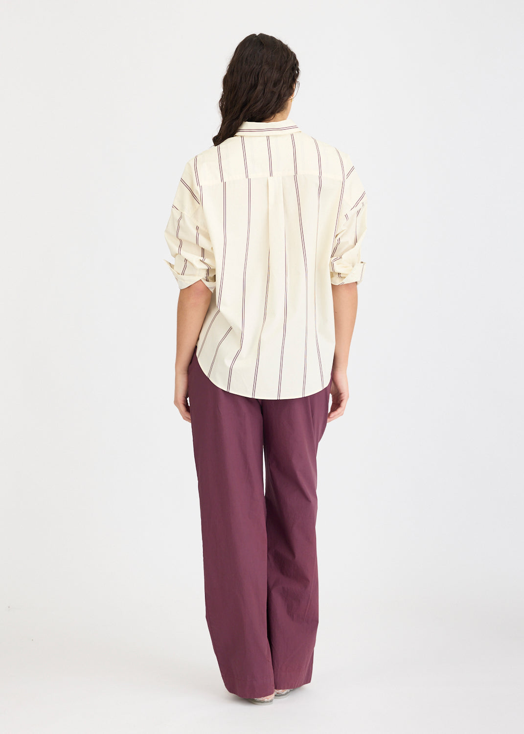Chiara Long Sleeve Shirt Double Pinstripe - Cherry/Ivory