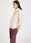 Chiara Long Sleeve Shirt Double Pinstripe - Cherry/Ivory