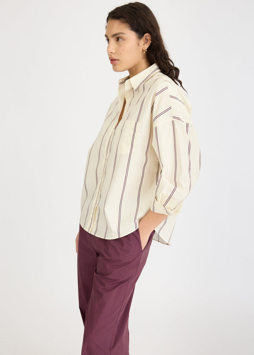 Chiara Long Sleeve Shirt Double Pinstripe - Cherry/Ivory