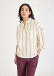 Chiara Long Sleeve Shirt Double Pinstripe - Cherry/Ivory