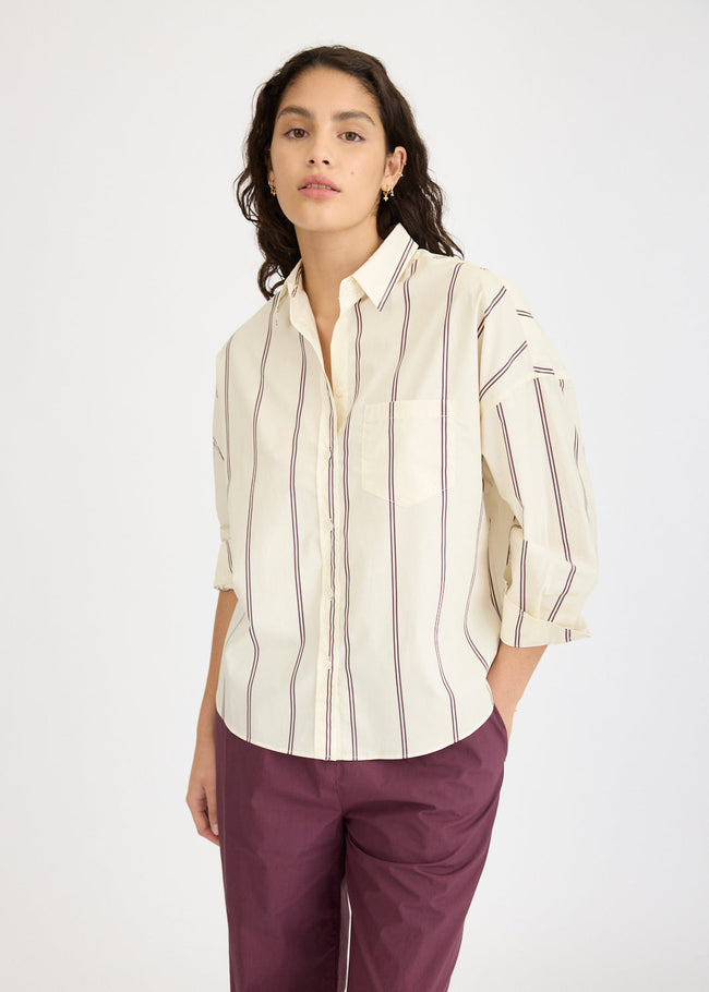 Chiara Long Sleeve Shirt Double Pinstripe - Cherry/Ivory