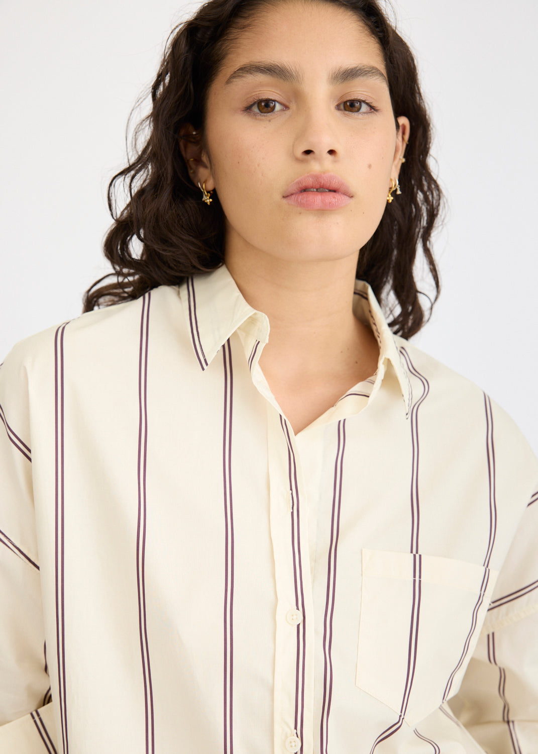 Chiara Long Sleeve Shirt Double Pinstripe - Cherry/Ivory