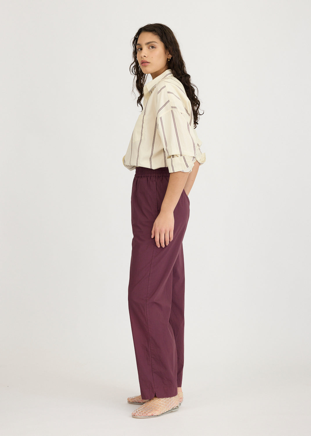 Chiara Long Sleeve Shirt Double Pinstripe - Cherry/Ivory