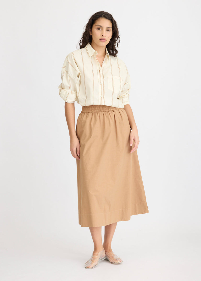 Chiara Long Sleeve Shirt Double Pinstripe - Toffee/Ivory