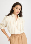 Chiara Long Sleeve Shirt Double Pinstripe - Toffee/Ivory