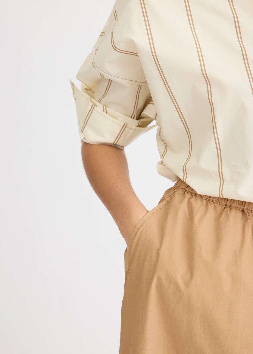 Chiara Long Sleeve Shirt Double Pinstripe - Toffee/Ivory