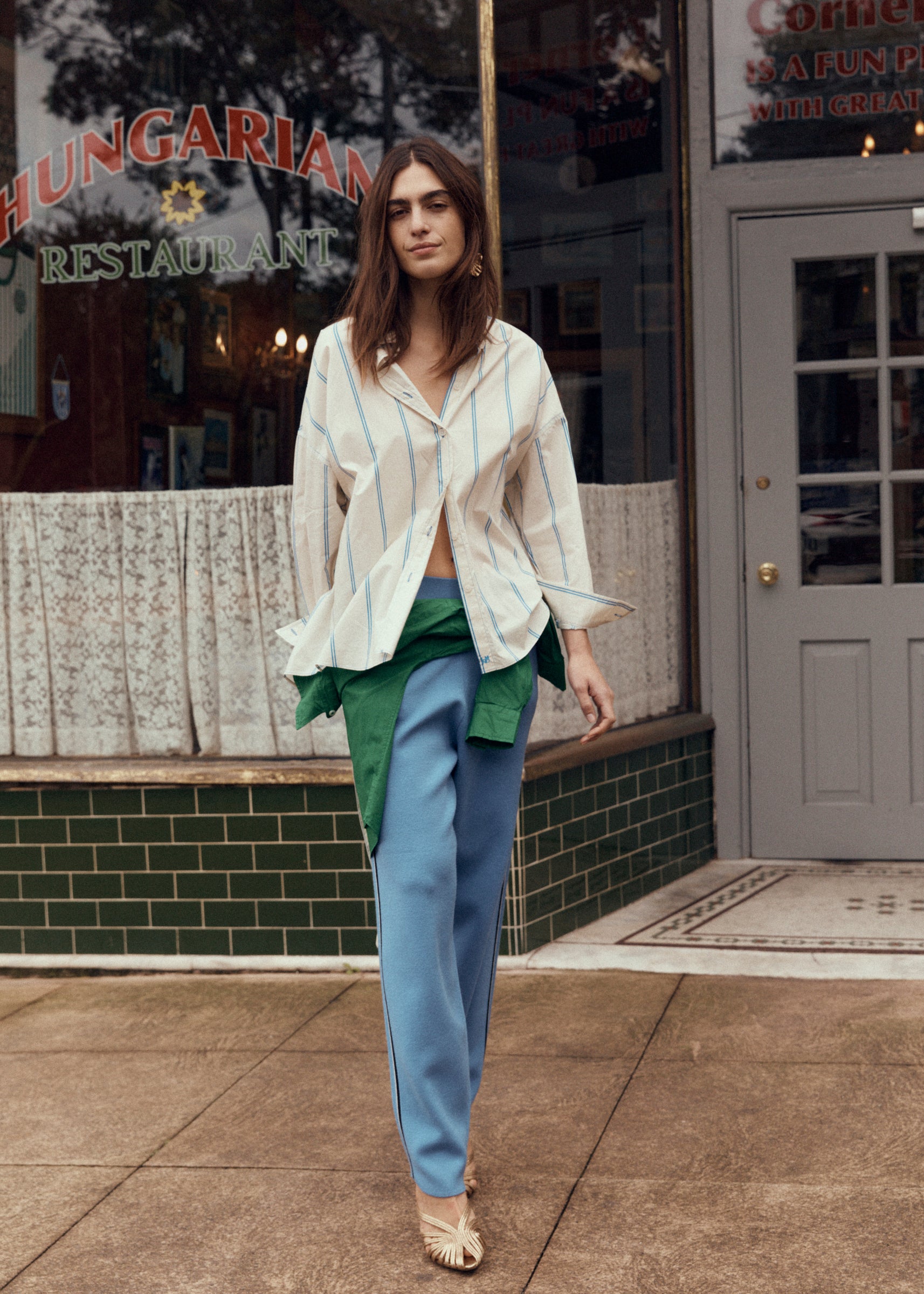 Chiara Long Sleeve Shirt Double Pinstripe - Ink Blue/Ivory