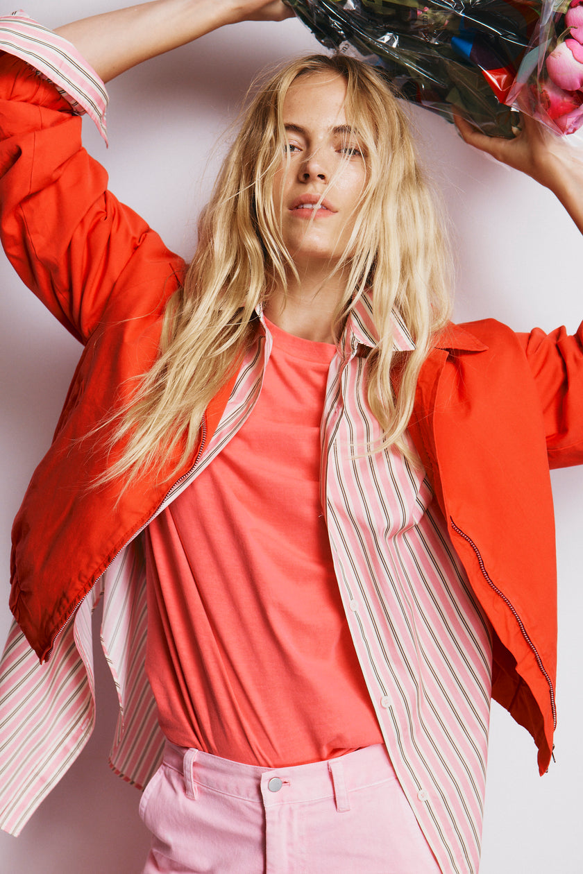Mara Oversized Long Sleeve Shirt Stripe - Musk/Cocoa/Off White