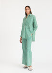 Mara Oversized Long Sleeve Shirt Stripe - Green Hills/White/Navy