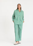 Mara Oversized Long Sleeve Shirt Stripe - Green Hills/White/Navy