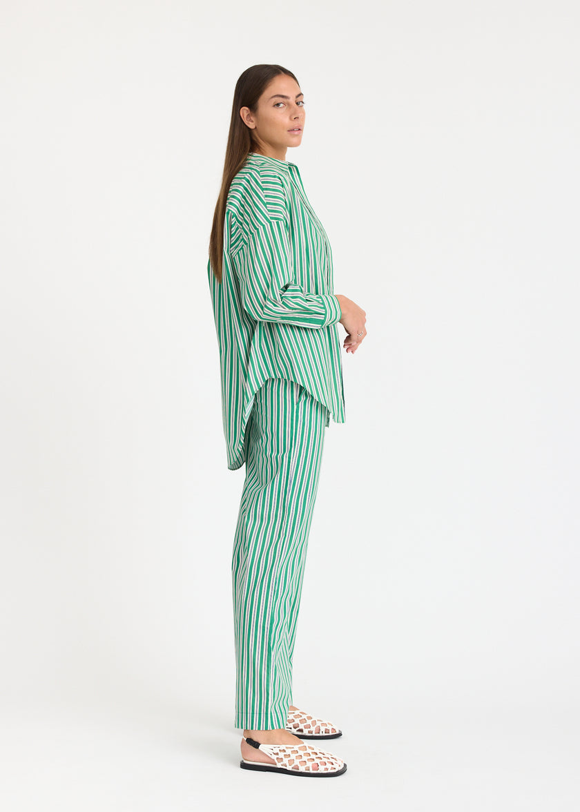Mara Oversized Long Sleeve Shirt Stripe - Green Hills/White/Navy