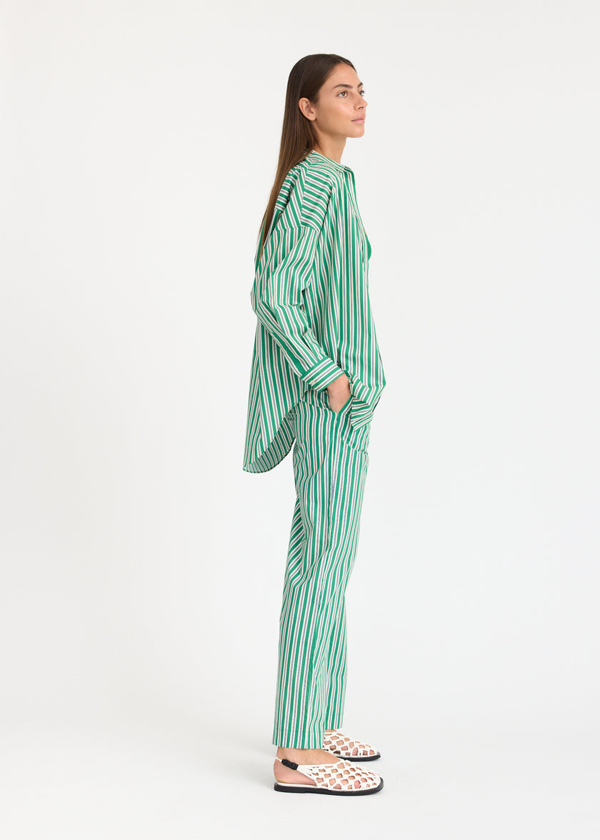 Mara Oversized Long Sleeve Shirt Stripe - Green Hills/White/Navy