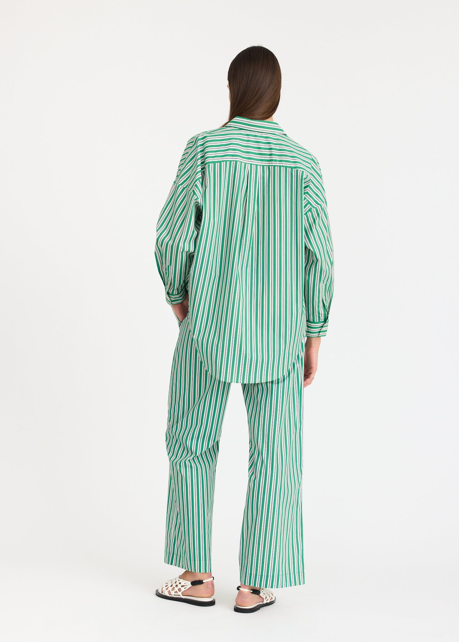 Mara Oversized Long Sleeve Shirt Stripe - Green Hills/White/Navy
