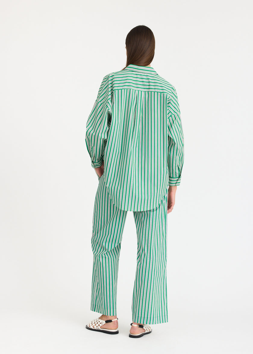 Mara Oversized Long Sleeve Shirt Stripe - Green Hills/White/Navy