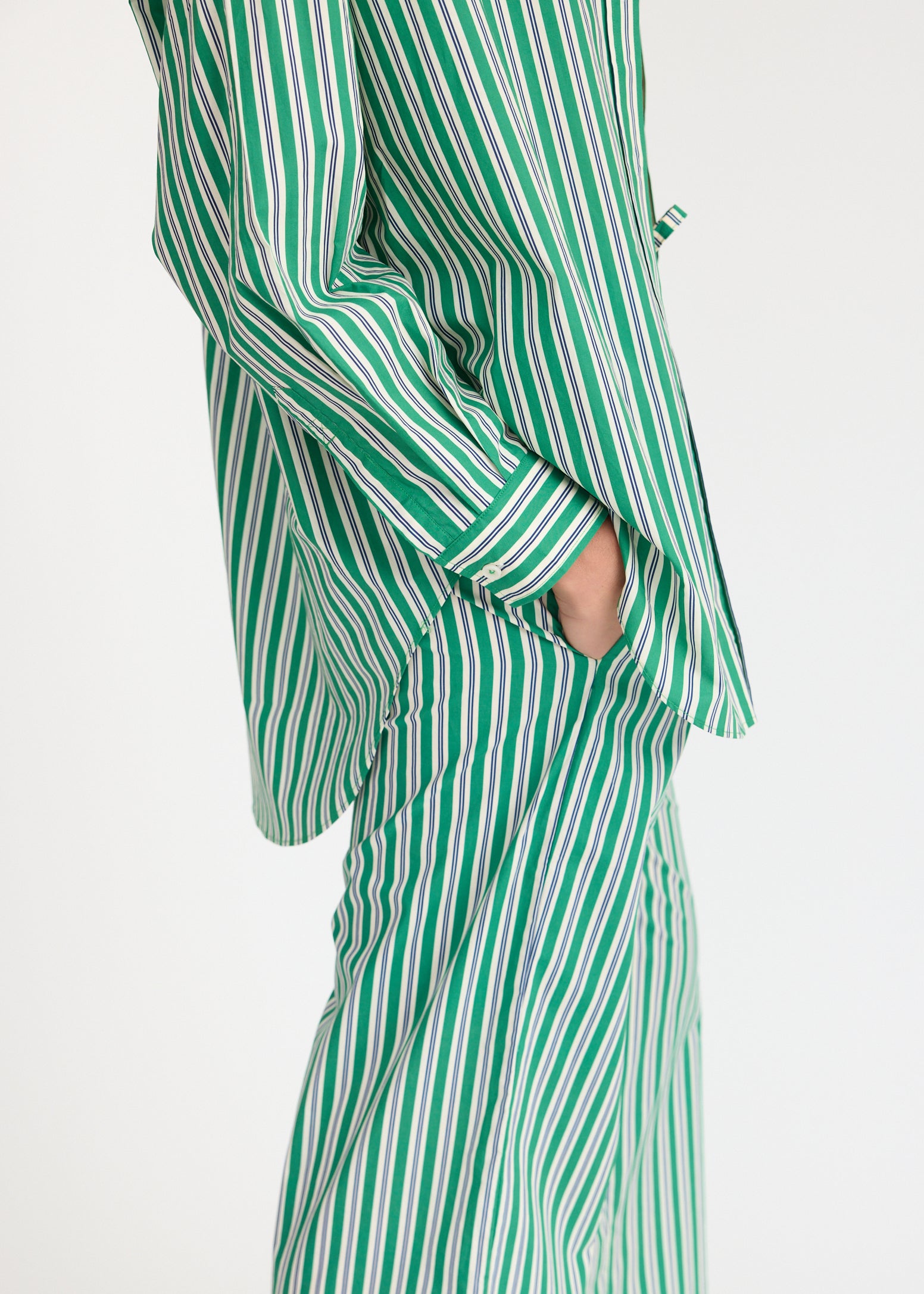 Mara Oversized Long Sleeve Shirt Stripe - Green Hills/White/Navy