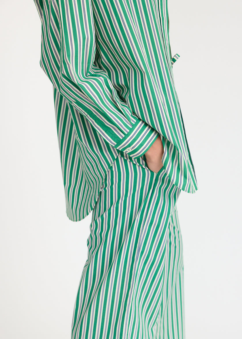 Mara Oversized Long Sleeve Shirt Stripe - Green Hills/White/Navy