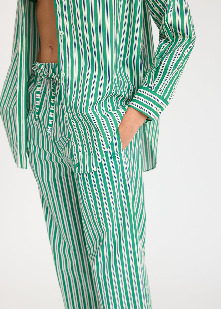 Mara Oversized Long Sleeve Shirt Stripe - Green Hills/White/Navy
