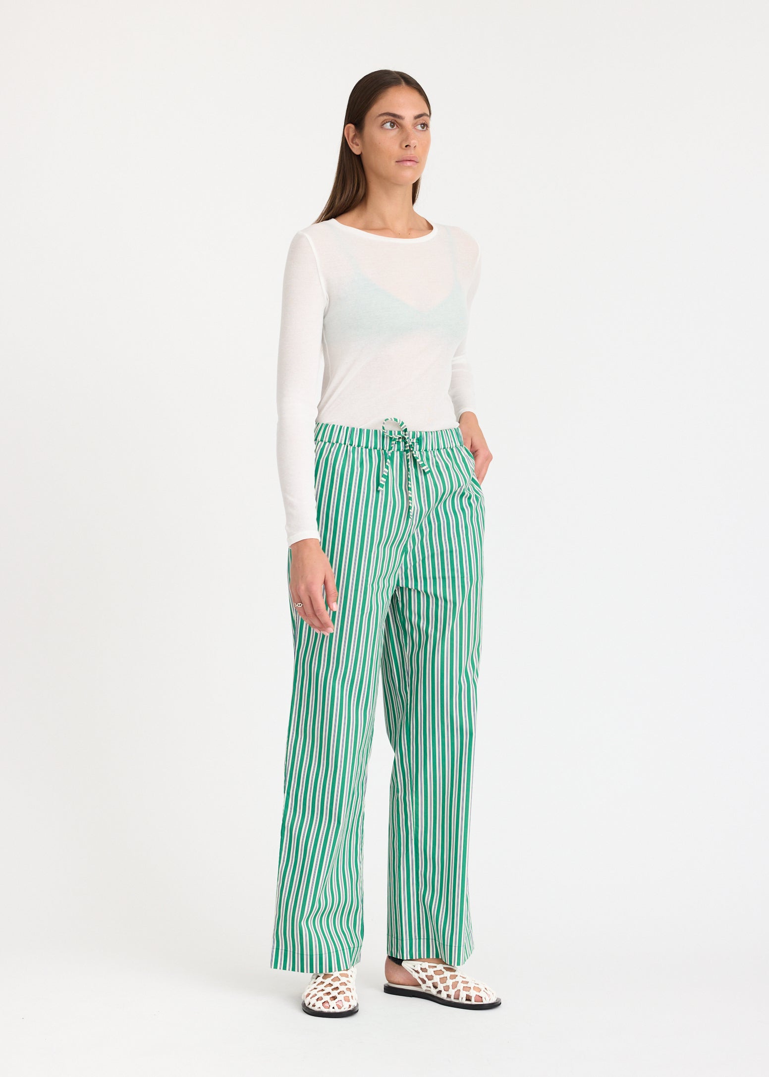 Cala Drawstring Pants - Green Hills/White/Navy