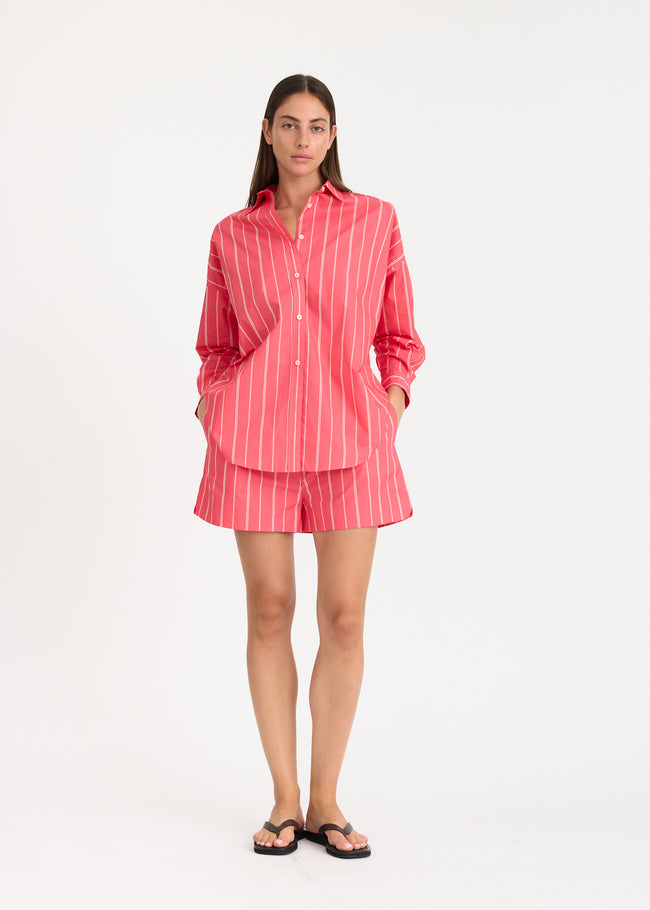 Mara Oversized Long Sleeve Shirt Stripe - Watermelon/Salsa/Orange/Natural
