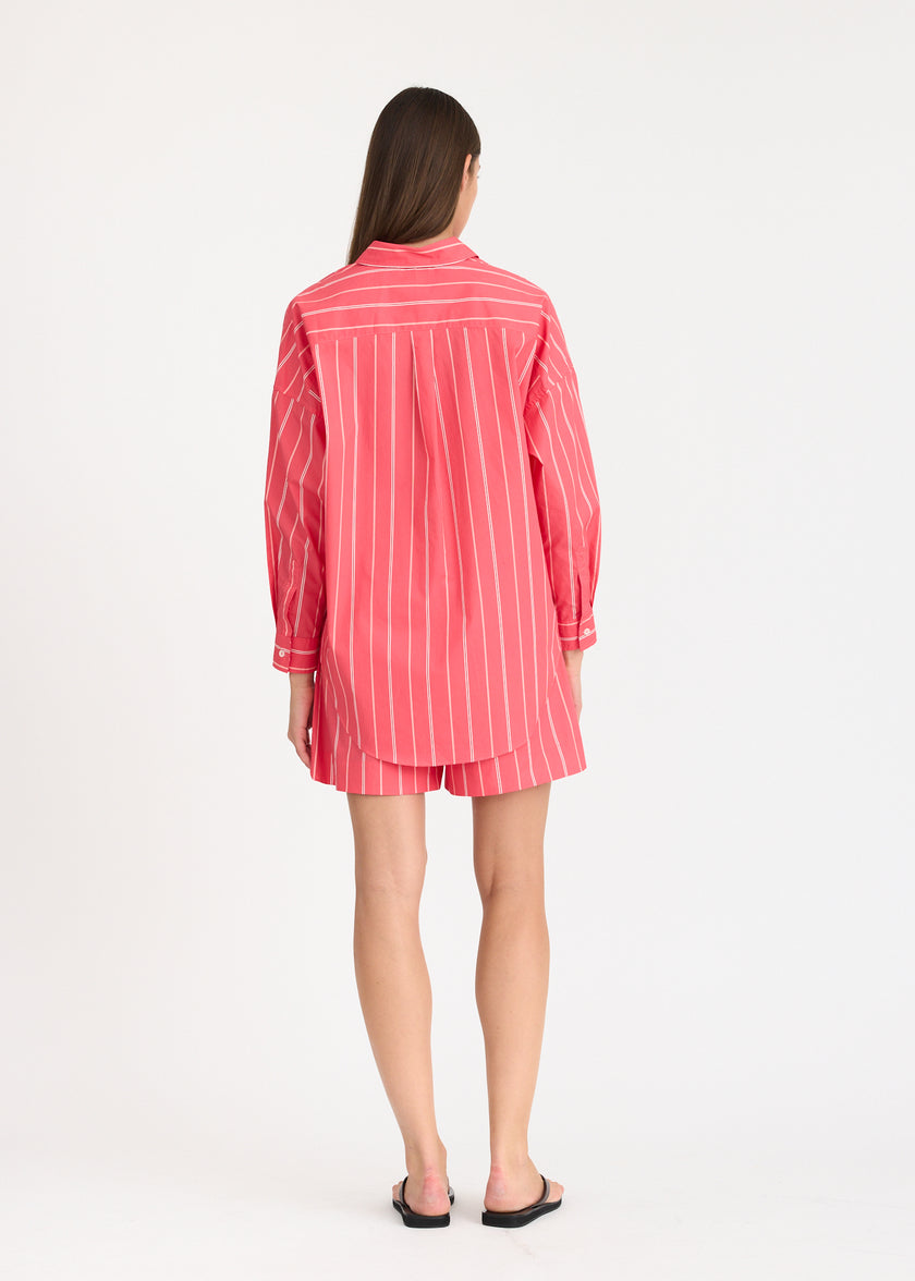 Mara Oversized Long Sleeve Shirt Stripe - Watermelon/Salsa/Orange/Natural