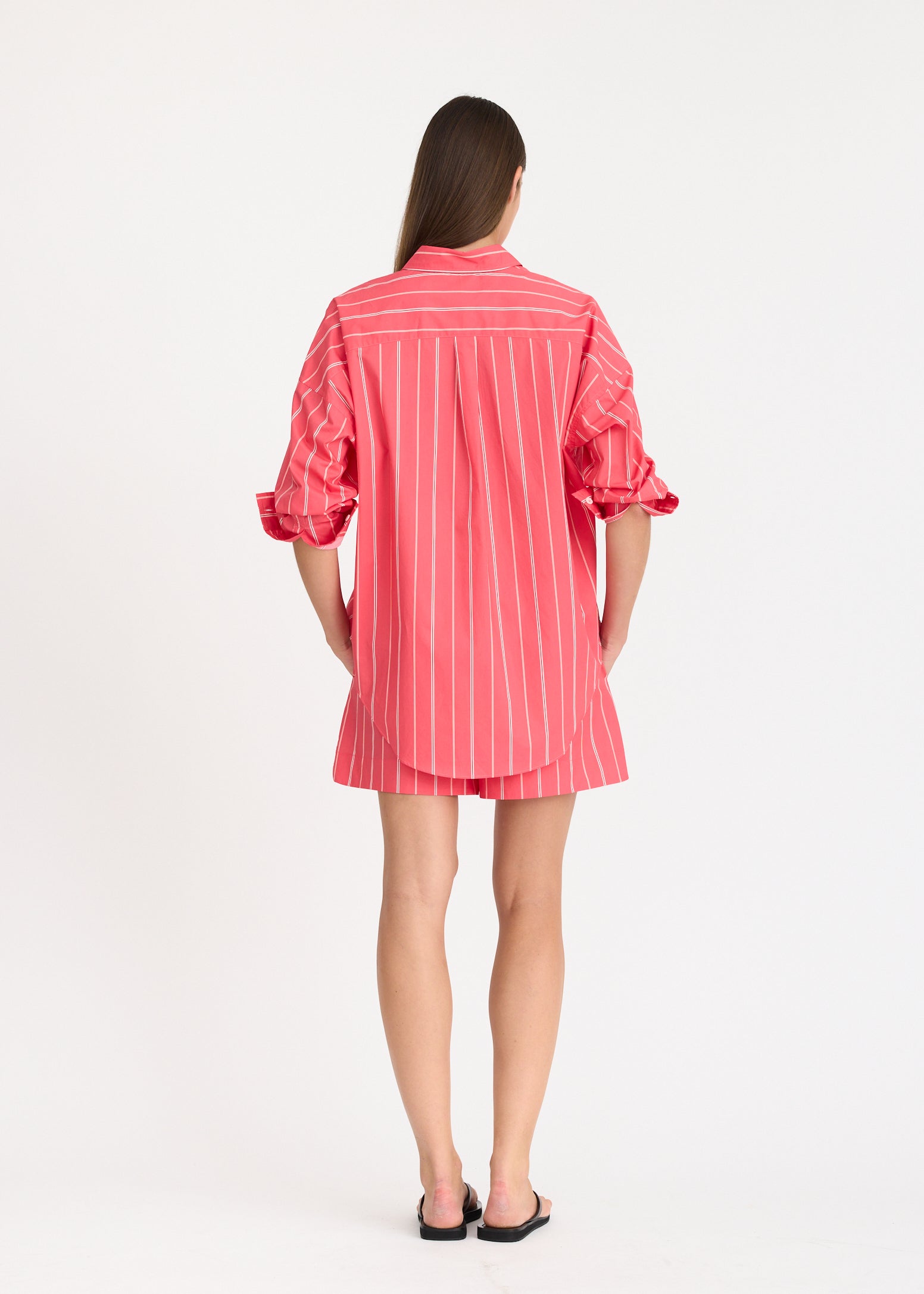 Mara Oversized Long Sleeve Shirt Stripe - Watermelon/Salsa/Orange/Natural