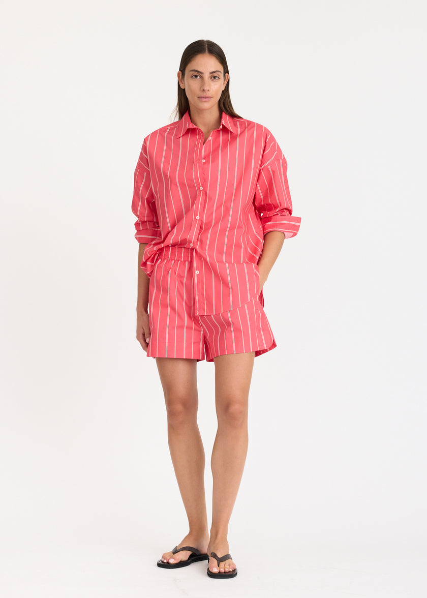 Mara Oversized Long Sleeve Shirt Stripe - Watermelon/Salsa/Orange/Natural