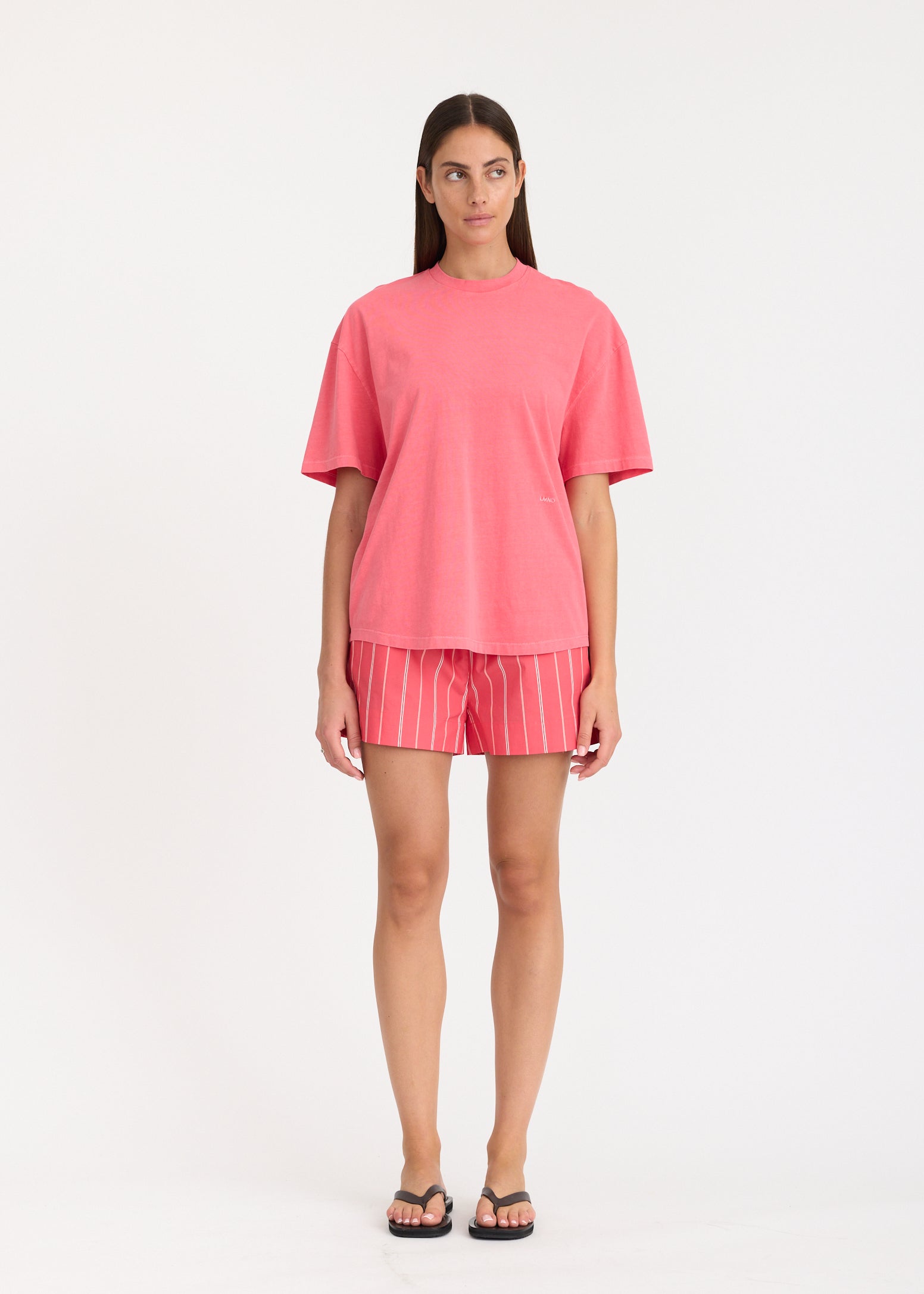 LMND Oversize Tee with curved hem + embroidery - Watermelon