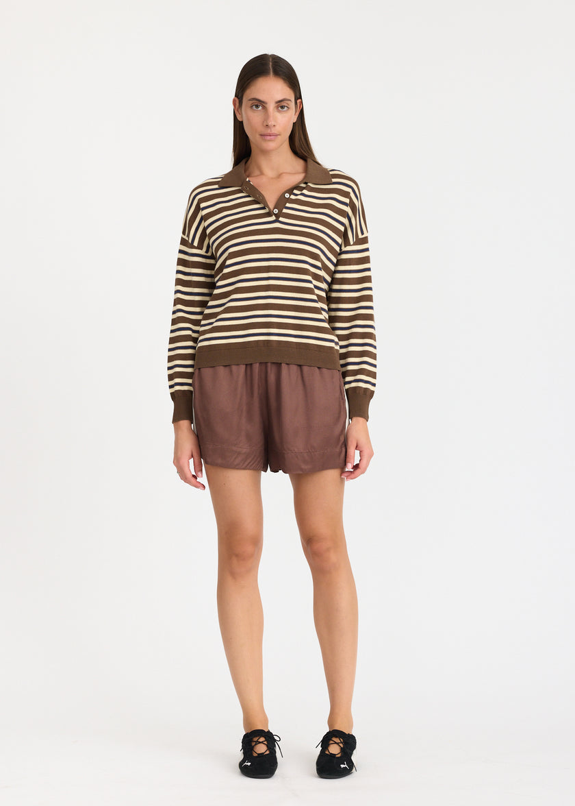 Alto Stripe Polo - Cocoa/Natural/Navy