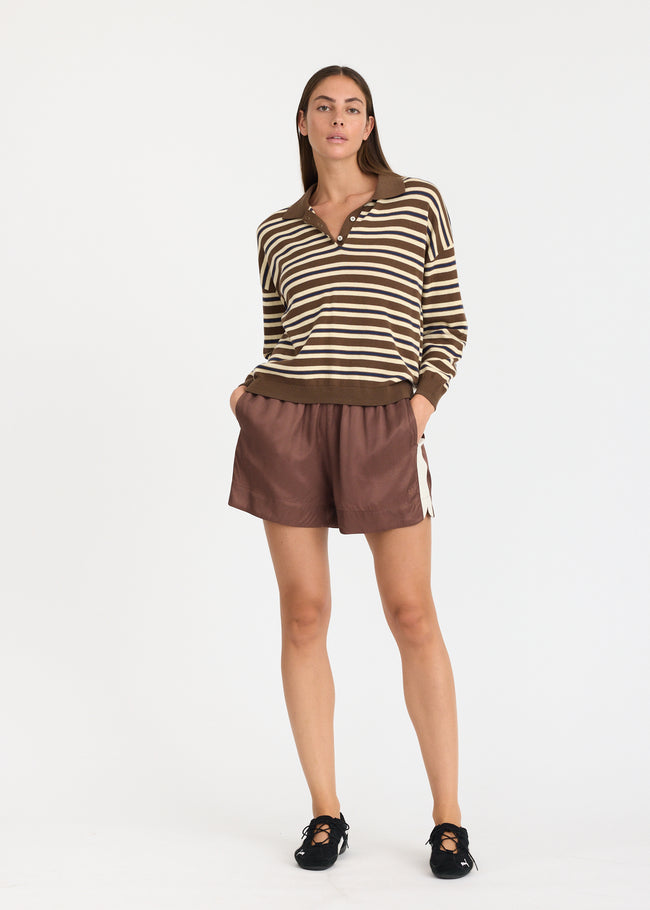 Rio Shorts - Sport Stripe - Cocoa + Calico stripe