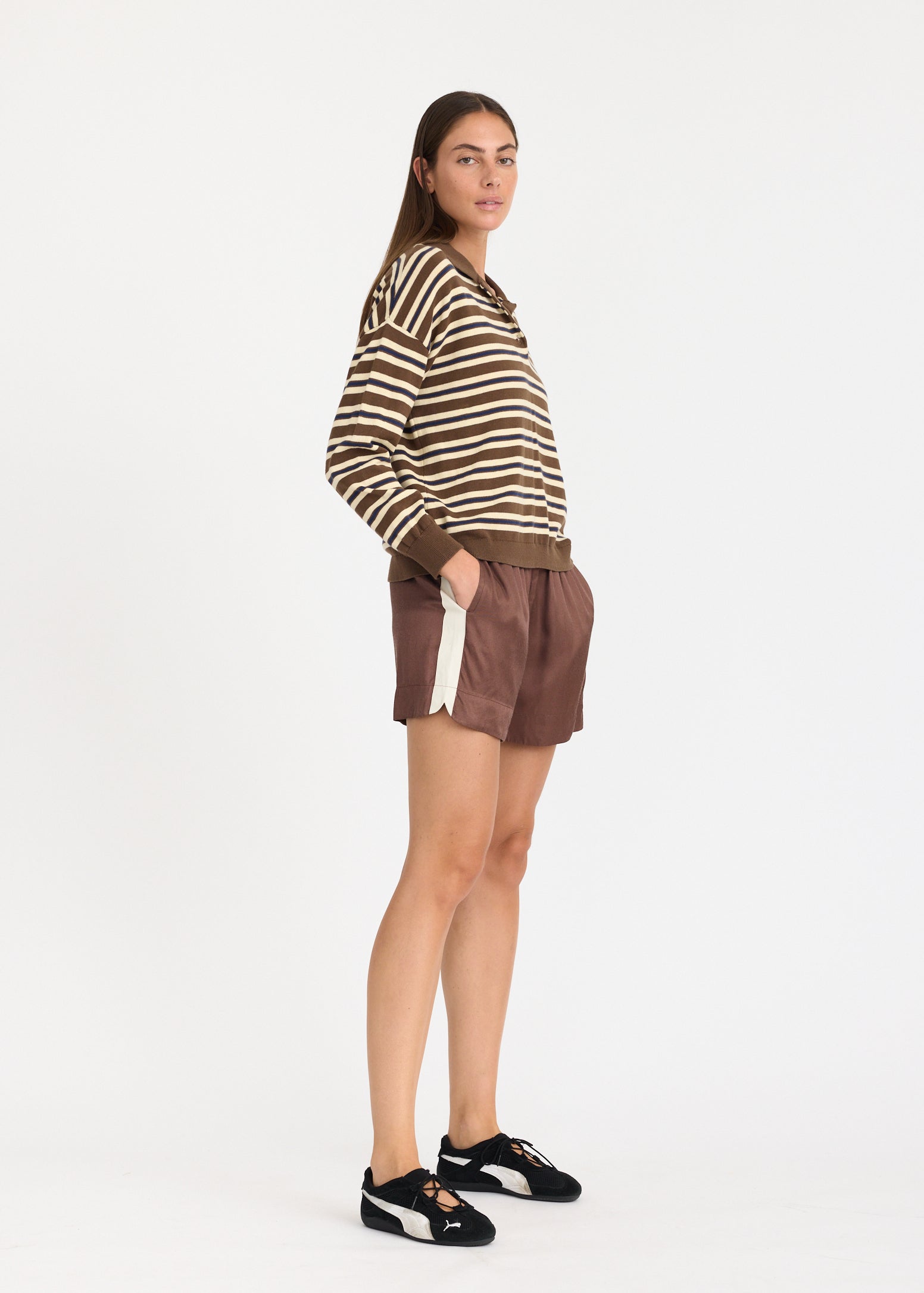 Rio Shorts - Sport Stripe - Cocoa + Calico stripe