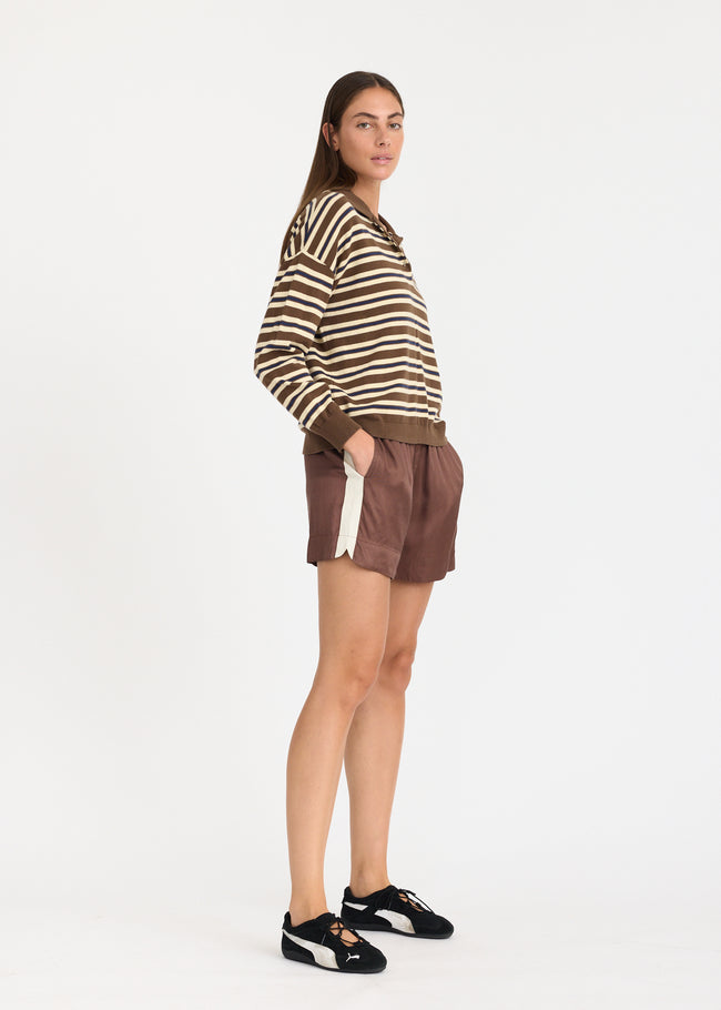 Rio Shorts - Sport Stripe - Cocoa + Calico stripe
