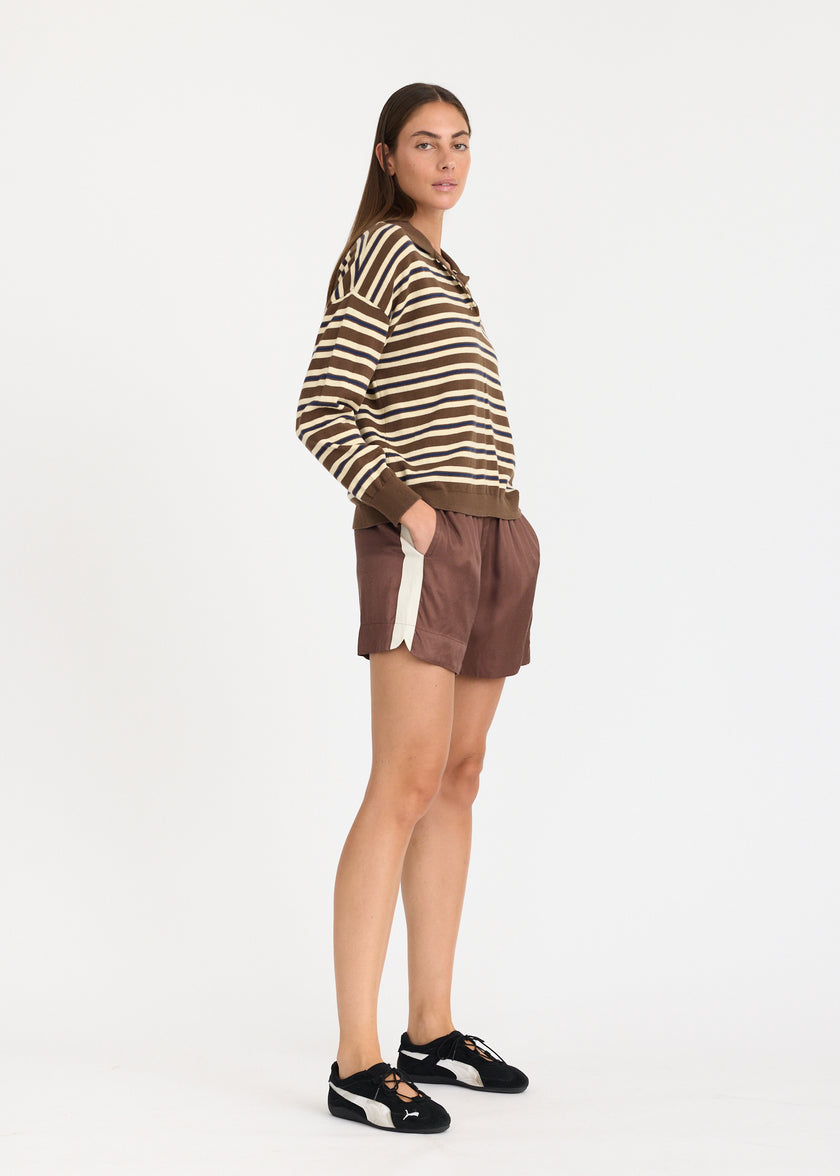 Rio Shorts - Sport Stripe - Cocoa + Calico stripe