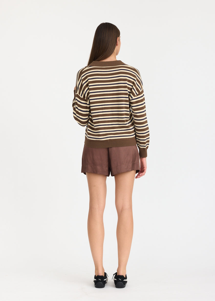 Alto Stripe Polo - Cocoa/Natural/Navy