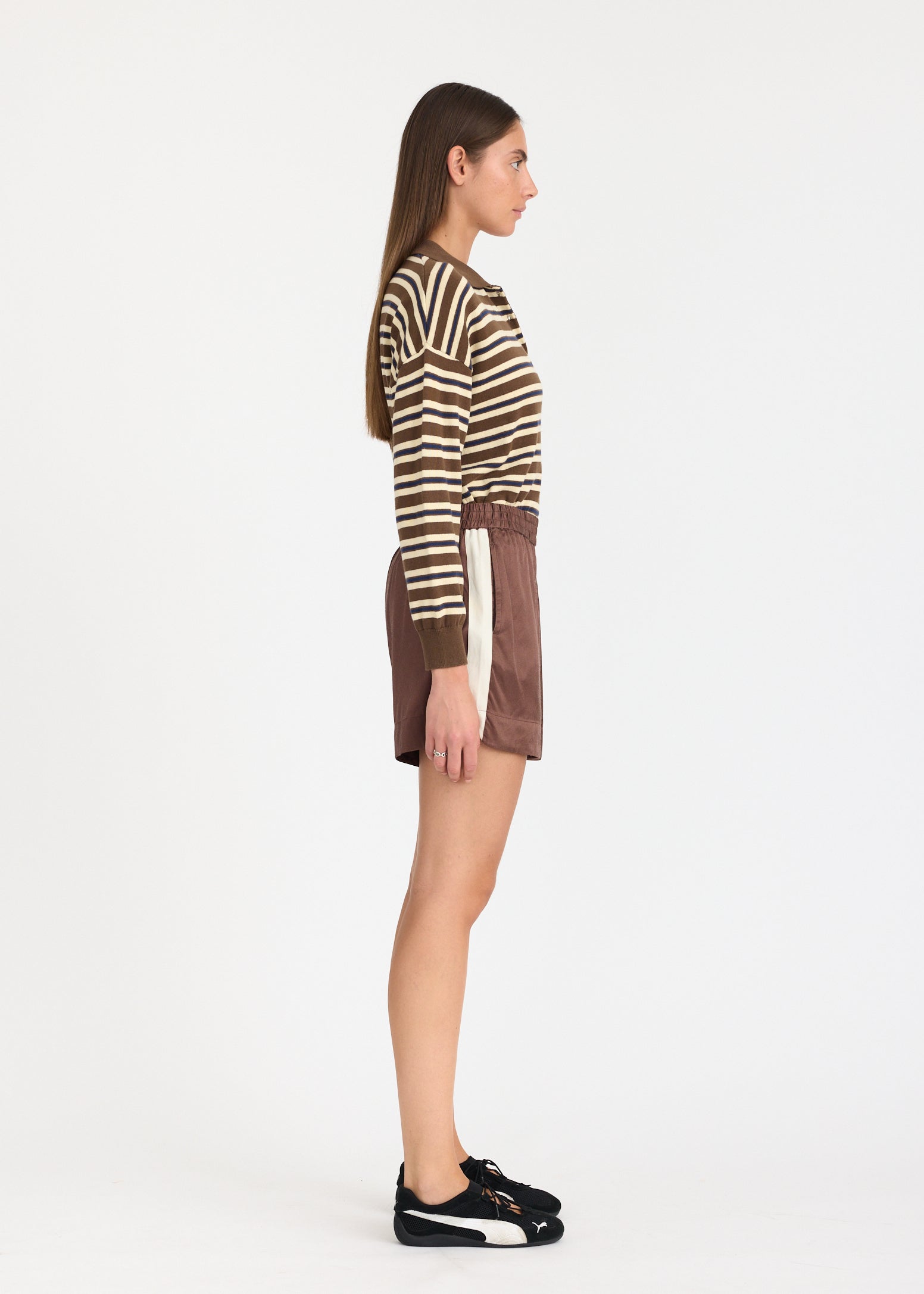 Rio Shorts - Sport Stripe - Cocoa + Calico stripe