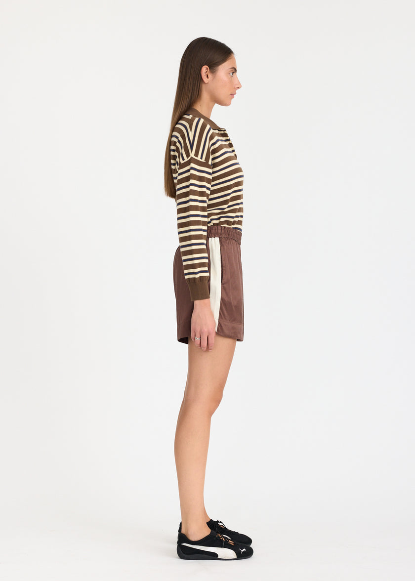 Rio Shorts - Sport Stripe - Cocoa + Calico stripe