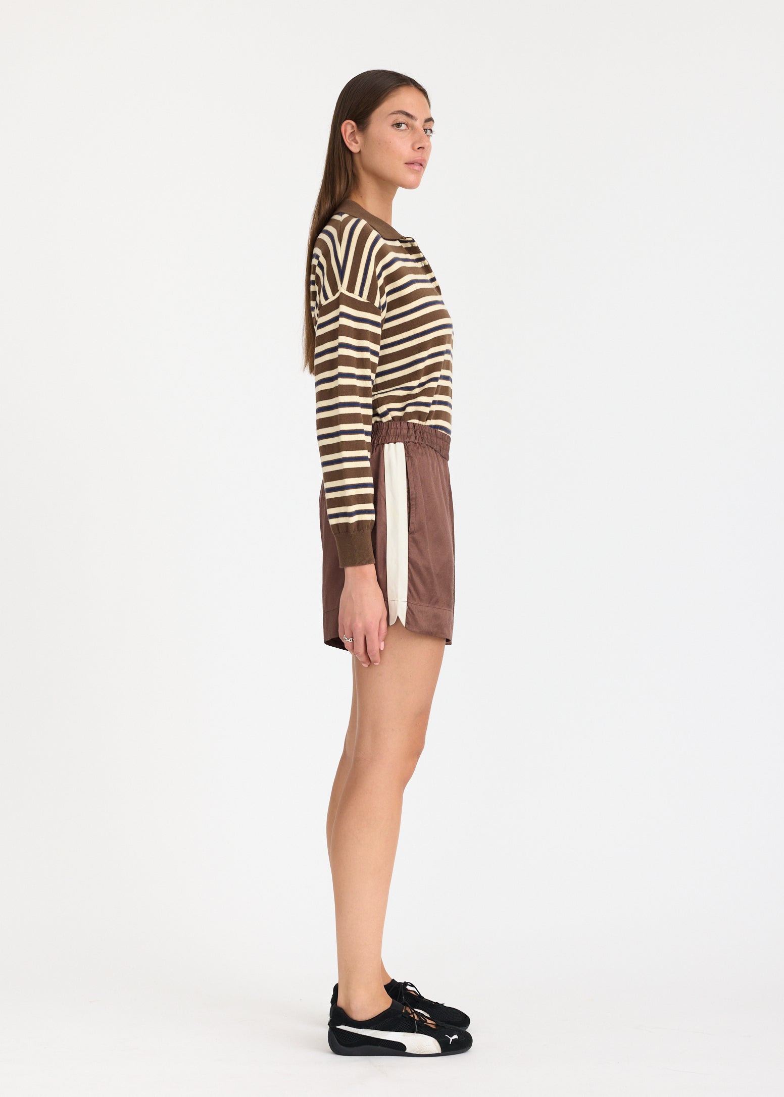 Rio Shorts - Sport Stripe - Cocoa + Calico stripe