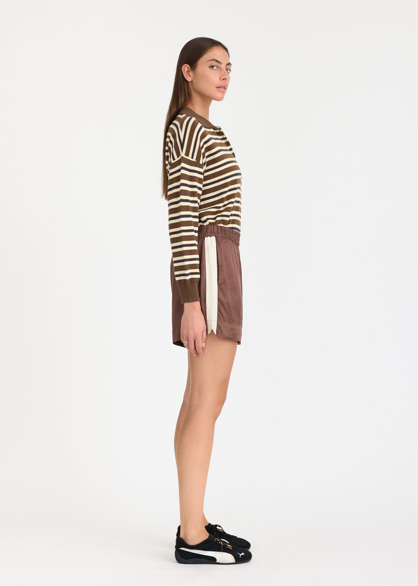 Rio Shorts - Sport Stripe - Cocoa + Calico stripe