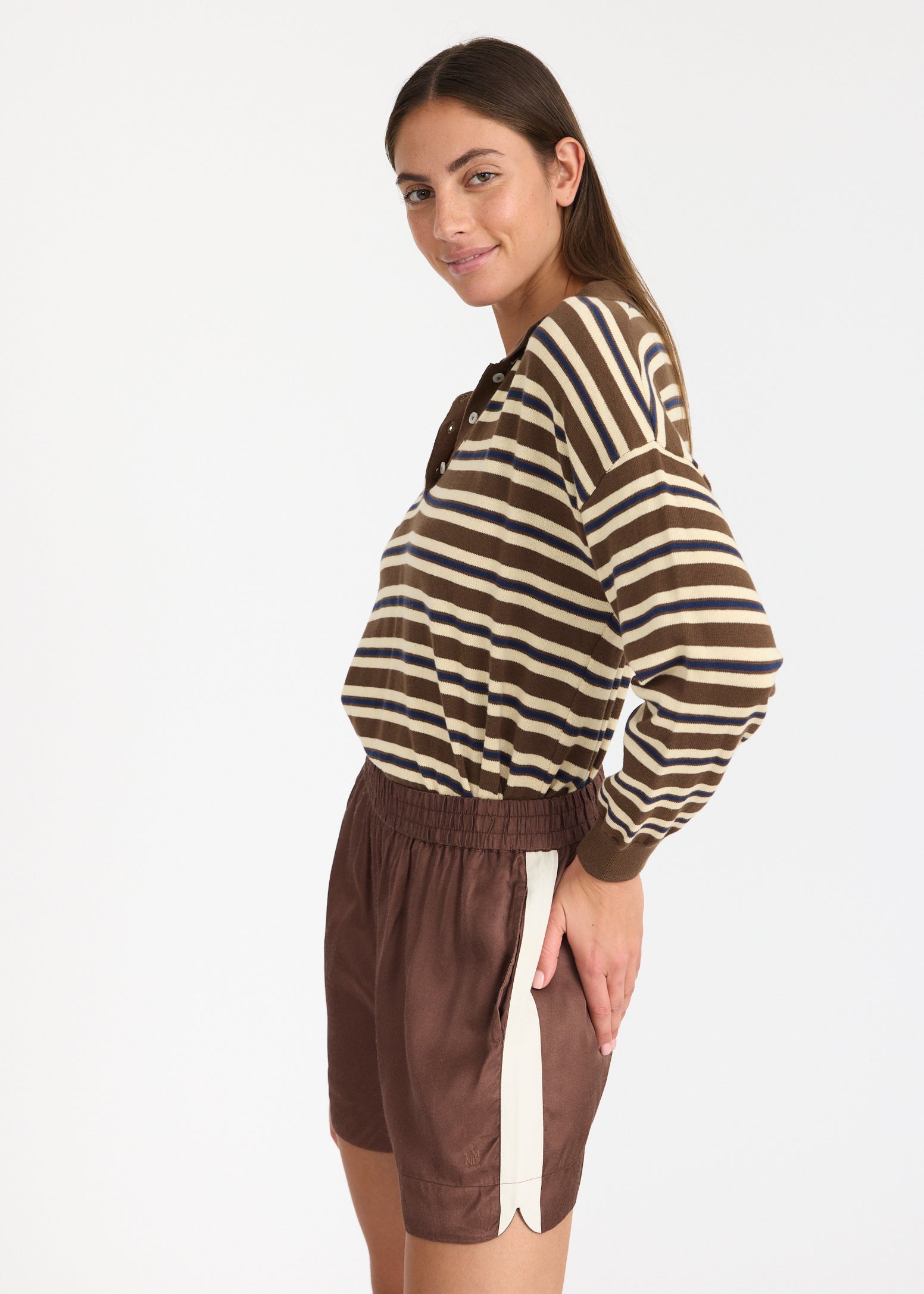 Alto Stripe Polo - Cocoa/Natural/Navy