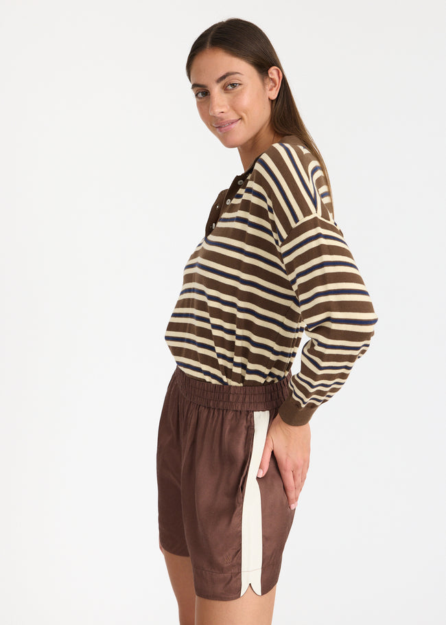 Alto Stripe Polo - Cocoa/Natural/Navy