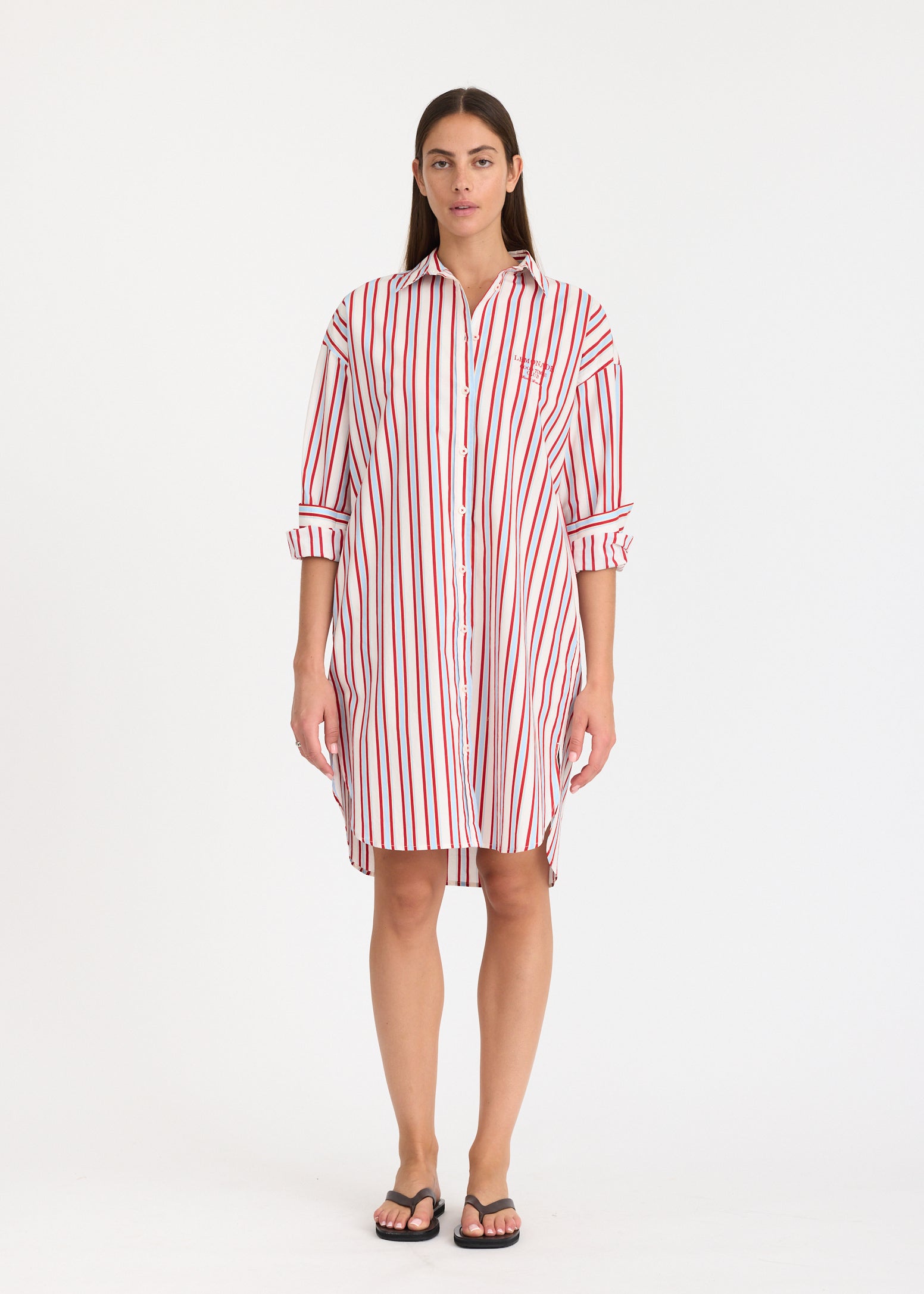 Chiara Long Sleeve Midi Dress - Salsa/Sky/Limoncello/Natural