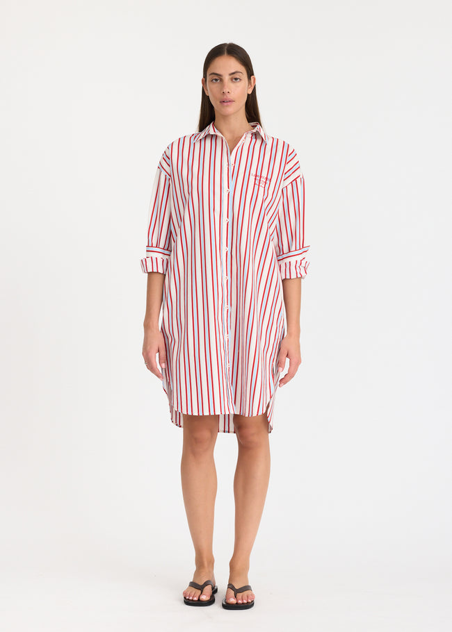 Chiara Long Sleeve Midi Dress - Salsa/Sky/Limoncello/Natural