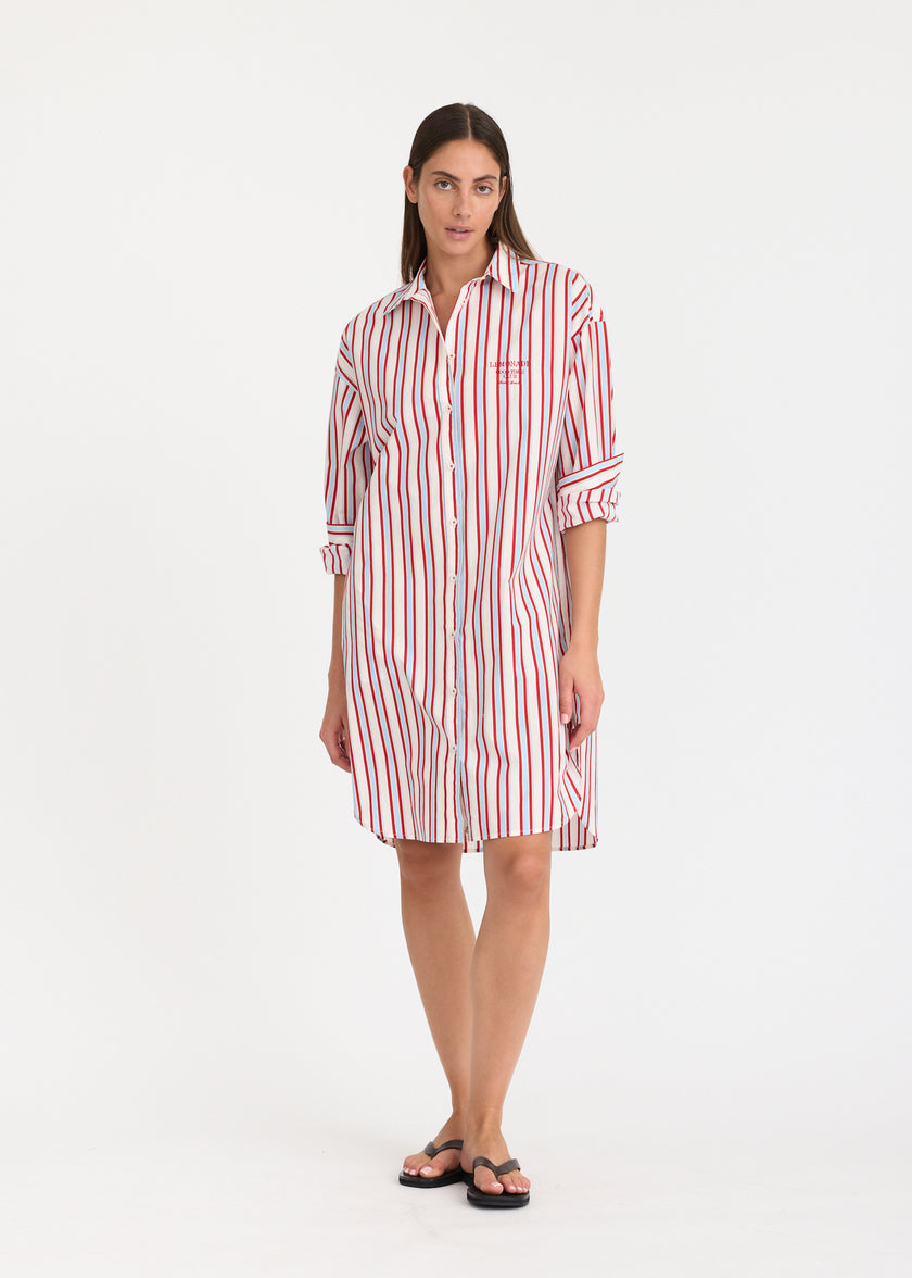 Chiara Long Sleeve Midi Dress - Salsa/Sky/Limoncello/Natural