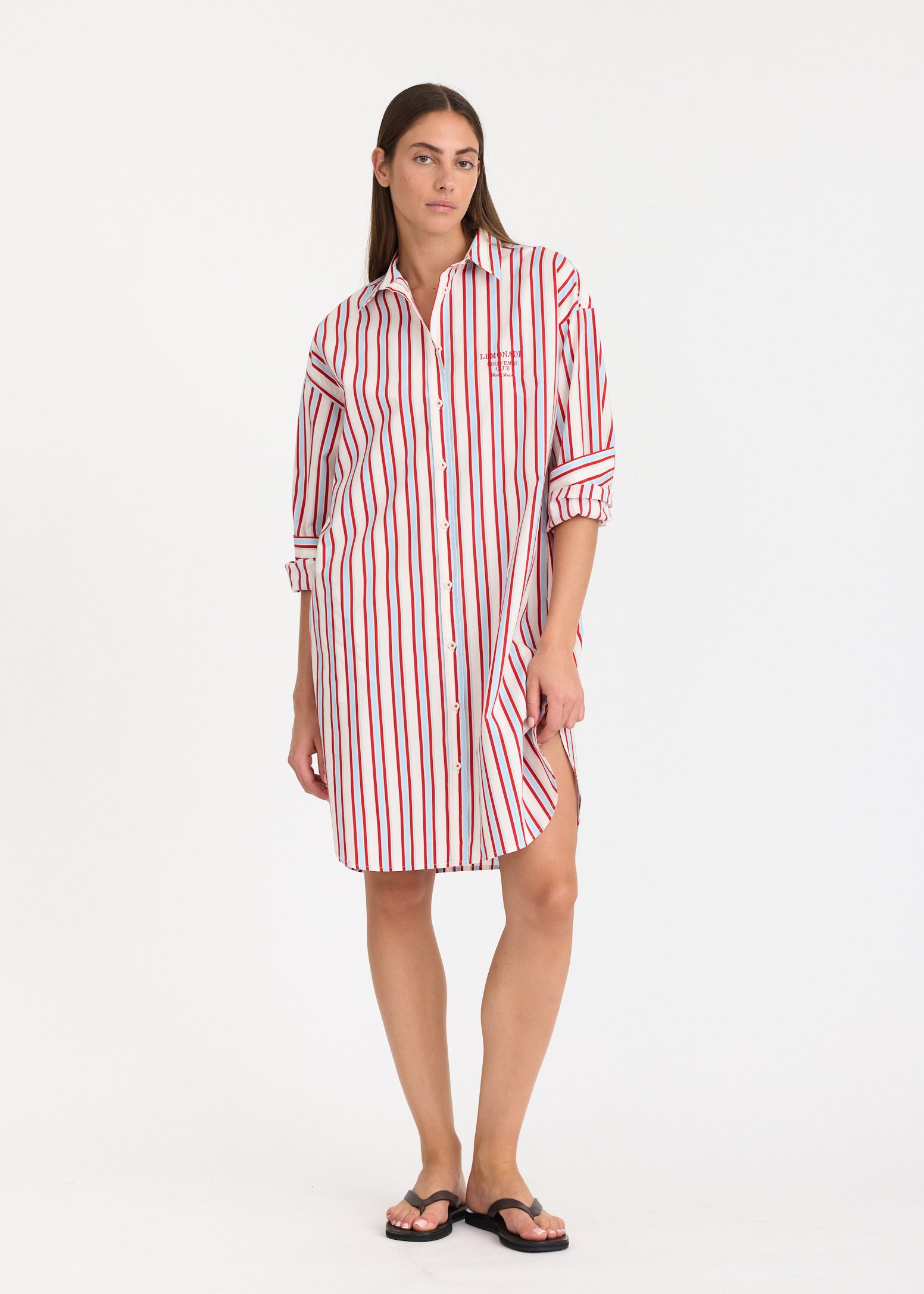 Chiara Long Sleeve Midi Dress - Salsa/Sky/Limoncello/Natural