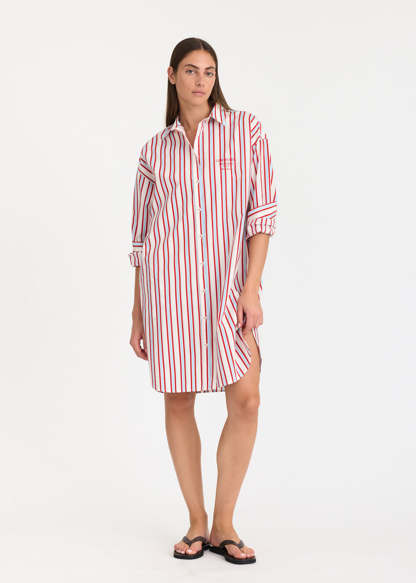 Chiara Long Sleeve Midi Dress - Salsa/Sky/Limoncello/Natural