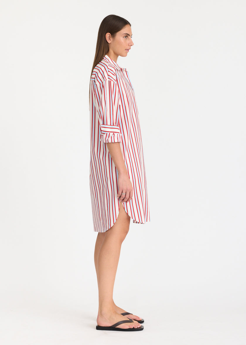 Chiara Long Sleeve Midi Dress - Salsa/Sky/Limoncello/Natural