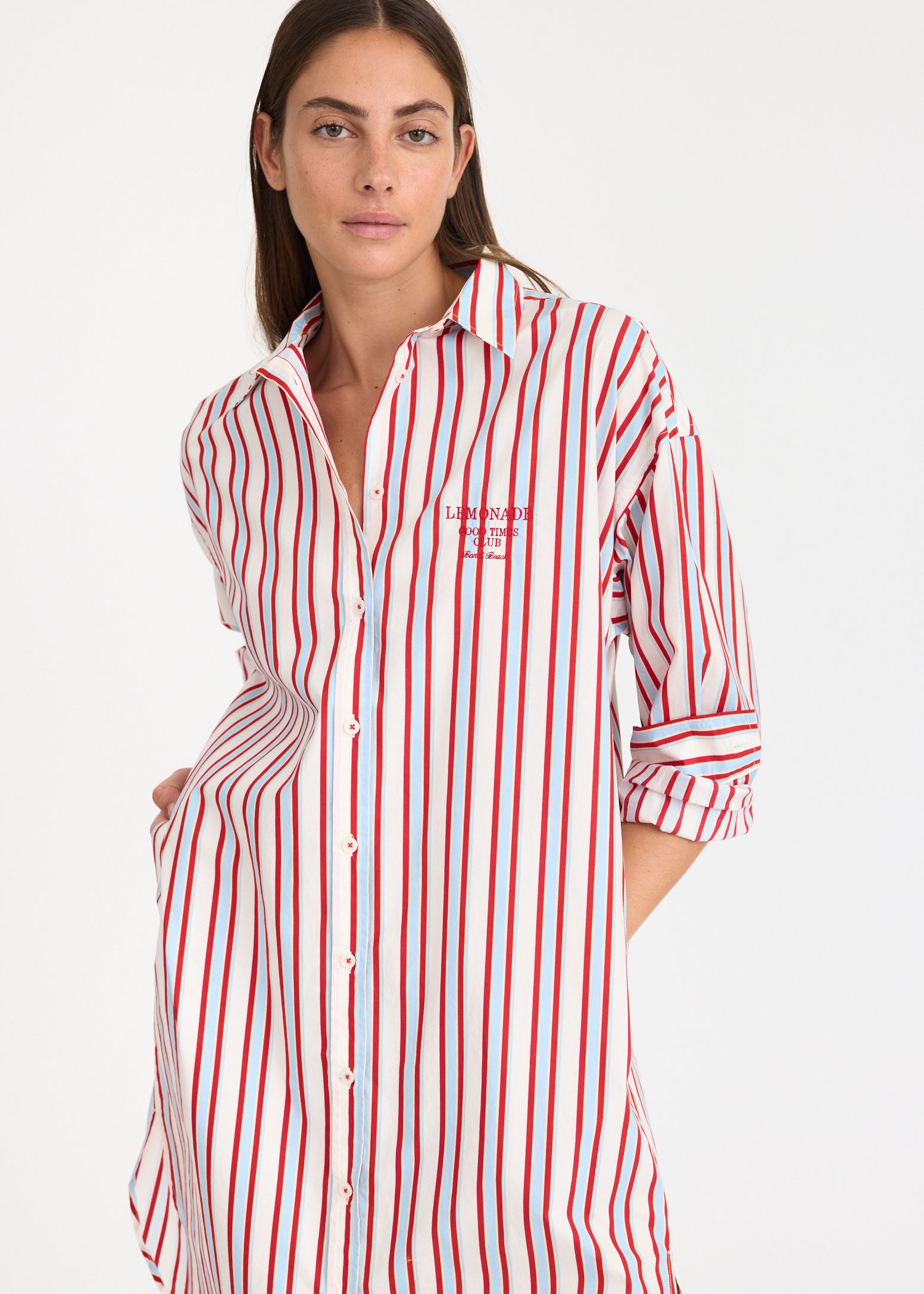 Chiara Long Sleeve Midi Dress - Salsa/Sky/Limoncello/Natural