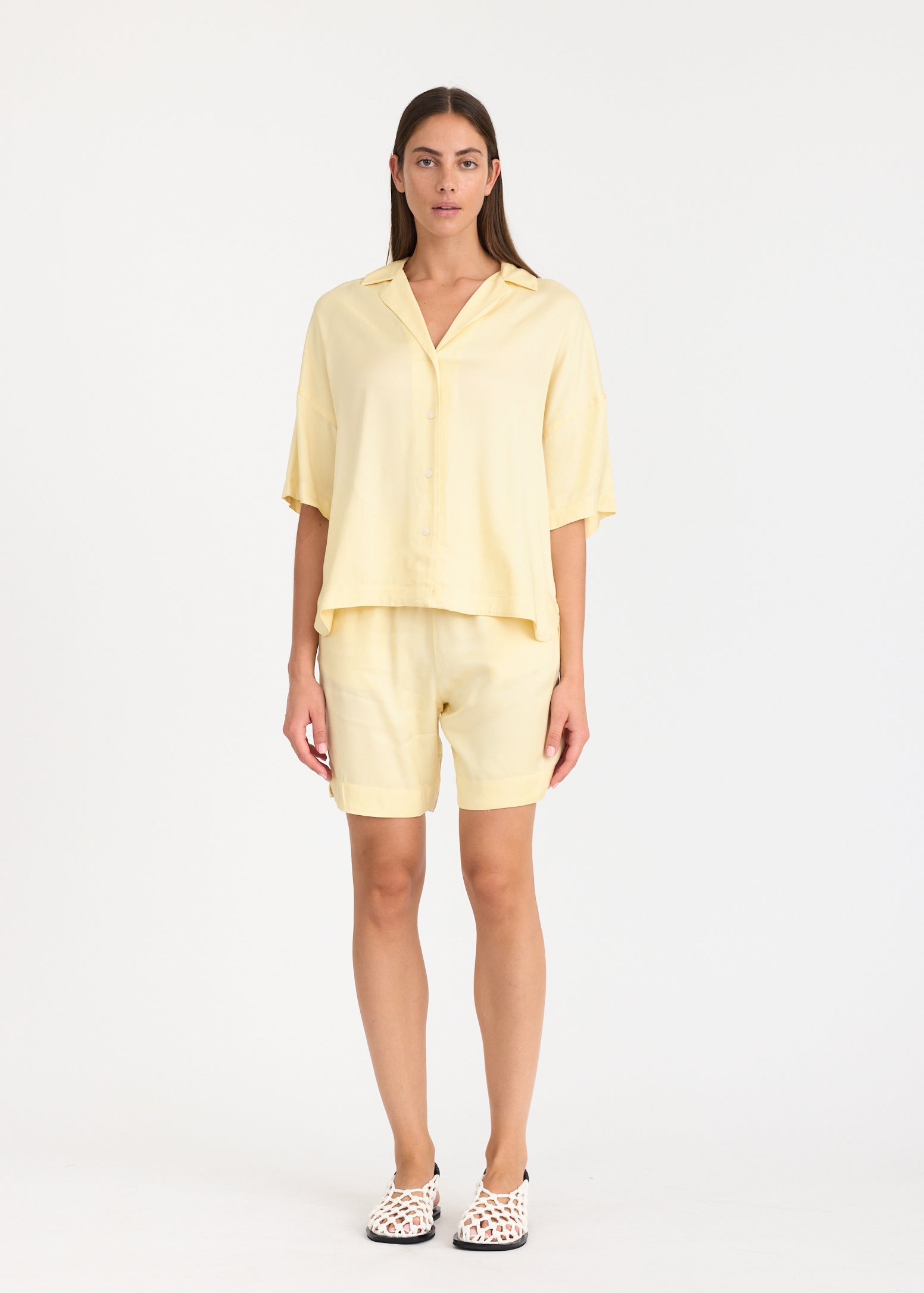 Lou - Bowling Collar Shirt - Short Sleeve - Viscose - Limoncello