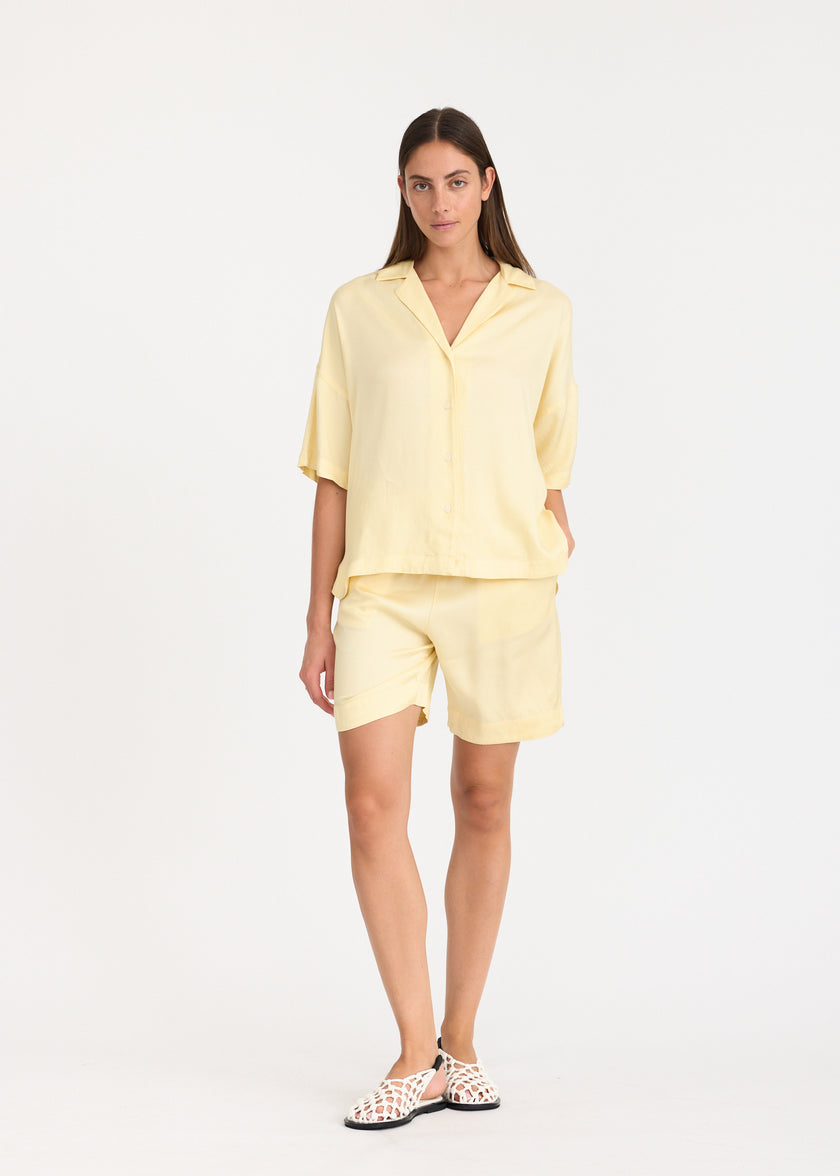 Lou - Bowling Collar Shirt - Short Sleeve - Viscose - Limoncello